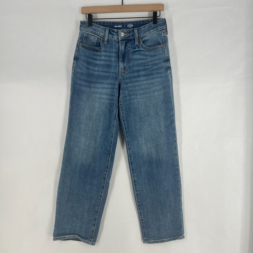 Old Navy High Waisted OG Loose Jeans Womens‎ 2 Blue Denim Whiskered Mid Rise